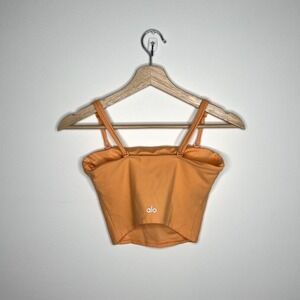 Alo Yoga Crop Top Womens XS Orange Strappy Cami Tank Built In Bra Athletic